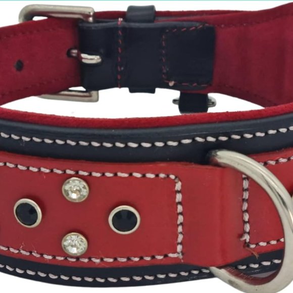 BlazingPaws Barrington Luxury Crystal Red Leather Dog Collar XXL - Picture 3 of 5